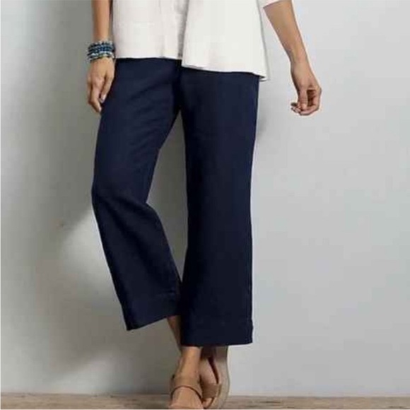 J. Jill Pants - J. Jill Navy Linen Wide Leg Cropped Elastic Waist Pants size 2X